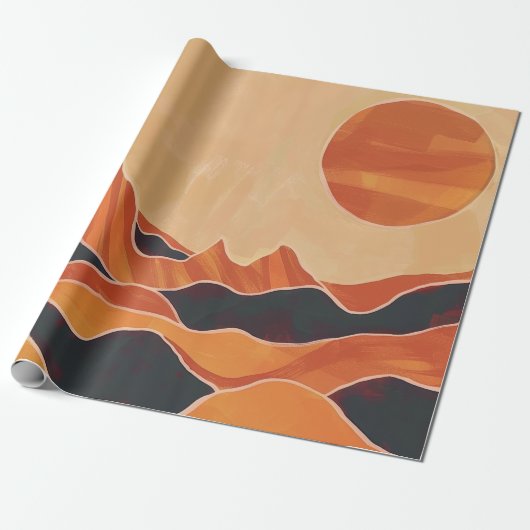 Boho Abstrakte Wüstenlandschaft mit Sonne Minimali Geschenkpapier (Ungerollt)