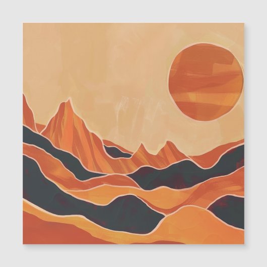 Boho Abstrakte Wüstenlandschaft mit Sonne Minimali Magnetkarte (Vorderseite)
