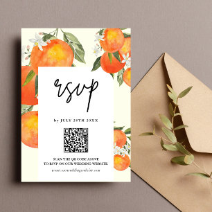 Boho Abstrakter Skizzenhafter Orangen Gartenhochze RSVP Karte
