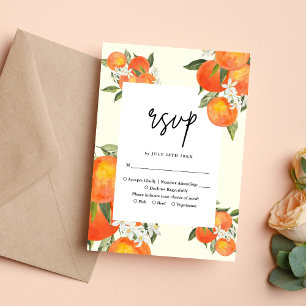 Boho Abstrakter Skizzenhafter Oranger Garten Hochz RSVP Karte
