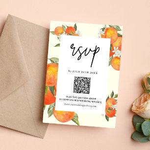 Boho Abstrakter Skizzenhafter Oranger Garten Hochz RSVP Karte