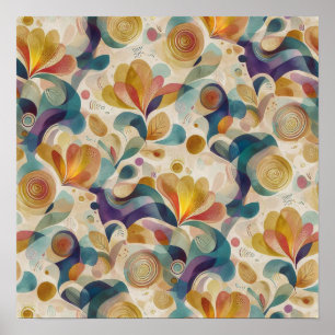 Boho-Abstraktes Wasserfarben-Blumenwirbel Gold Tür Poster