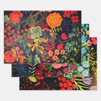 Boho-Acrylgemälde Blumendesign Geschenkpapier Set