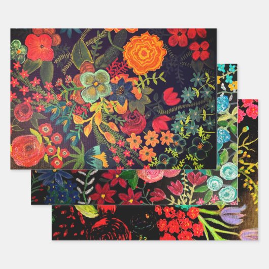 Boho-Acrylgemälde Blumendesign Geschenkpapier Set (Set)