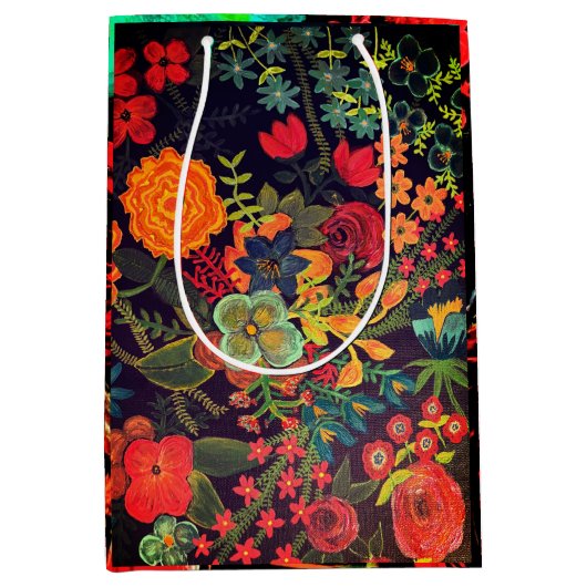 Boho-Acrylgemälde Blumendesign Mittlere Geschenktüte (Vorderseite)