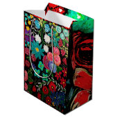 Boho-Acrylgemälde Blumendesign Mittlere Geschenktüte (Rückseite Schrägansicht)