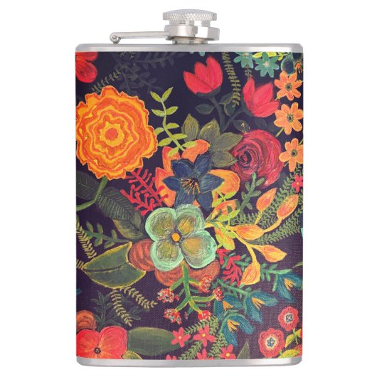 Boho-Acrylgemälde Florales Design Flachmann (Vorderseite)