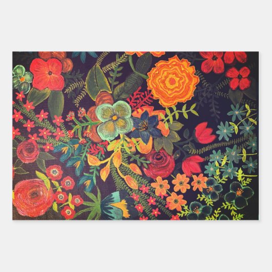 Boho-Acrylgemälde Florales Design Geschenkpapier Set (Vorderseite)
