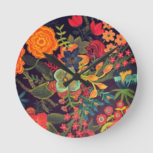 Boho-Acrylgemälde Florales Design Runde Wanduhr (Vorderseite)