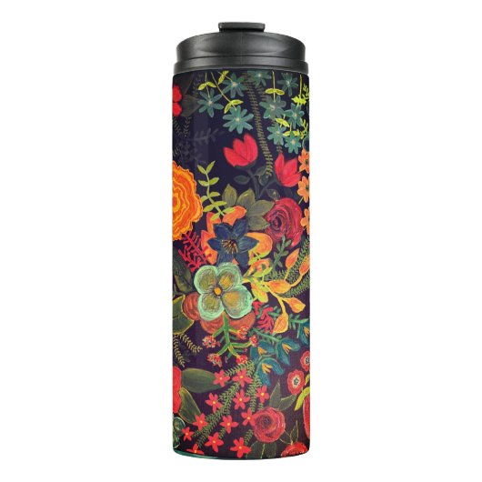 Boho-Acrylgemälde Florales Design Thermosbecher (Vorderseite)