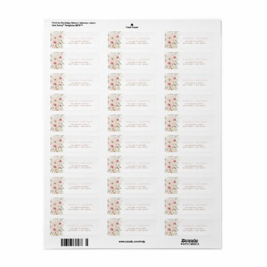 Boho Address Label Blush Pink Pampas Grass Chic (Vorne)