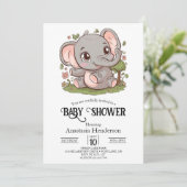 Boho Adorable Elephant Digital Baby Dusche Einladung (Stehend Vorderseite)