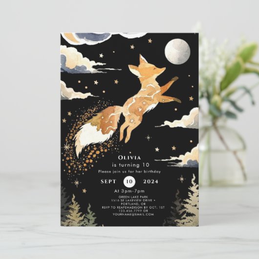 Boho Adventure Fox Birthday Einladung (Stehend Vorderseite)