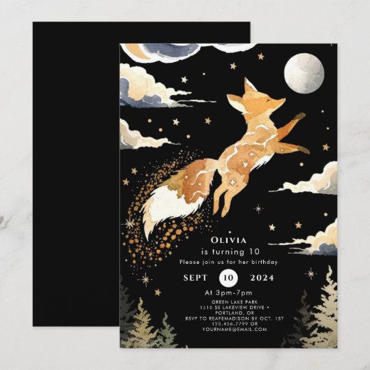 Boho Adventure Fox Birthday Einladung (Vorne/Hinten)