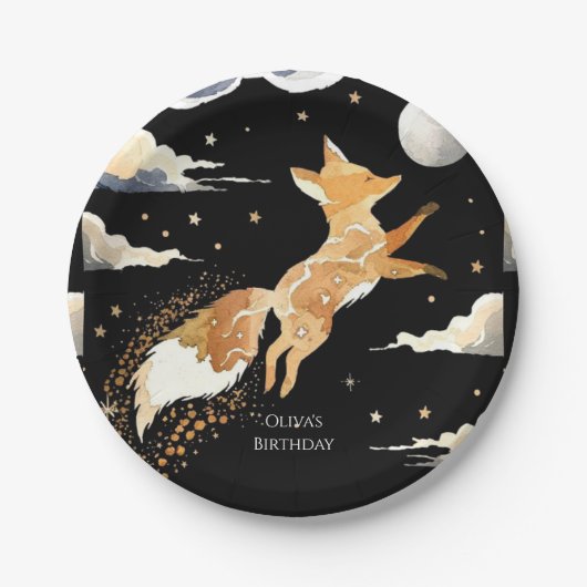 Boho Adventure Fox Birthday Pappteller (Vorderseite)