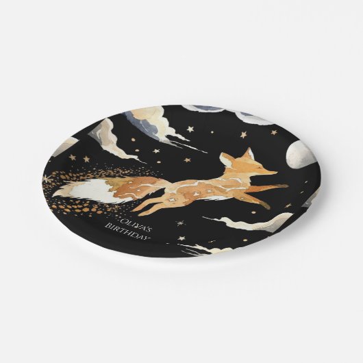 Boho Adventure Fox Birthday Pappteller (Schrägansicht)