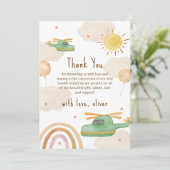 Boho Adventure Helicopter Airplane Baby Shower Dankeskarte (Stehend Vorderseite)