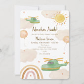 Boho Adventure Helicopter Airplane Babydusche Einladung (Vorderseite)