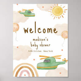 Boho Adventure Helicopter Baby Shower Welcome  Poster