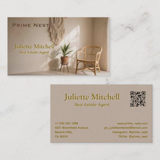 Boho Aesthetic Real Estate Agent Business Card Visitenkarte (Vorne/Hinten)