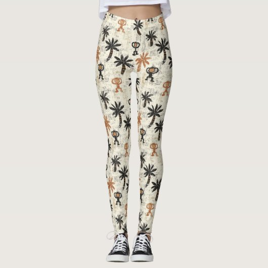 Boho-Affen-Dschungel-Safari-Muster Leggings (Vorderseite)