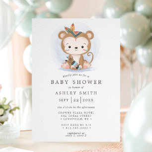 Boho-Affen-Tribal-Watercolor-Bohemien-Baby-Party Einladung