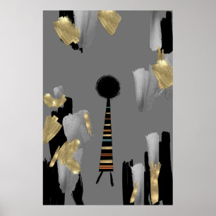 Boho afrikanische Kultur Grau- und Goldwandkunst Poster