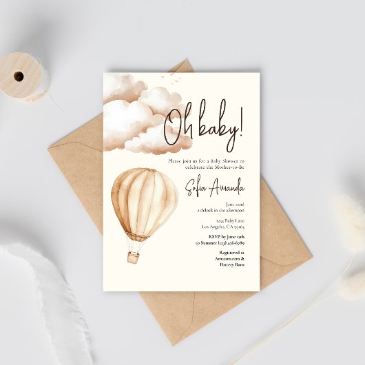 Boho Air Balloon "Oh Baby" Babydusche Einladung
