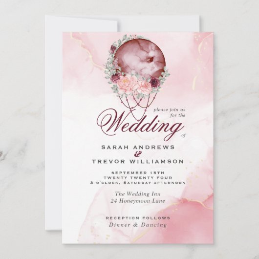 Boho All in One Wedding Pink Maroon Moon Einladung (Vorderseite)