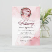 Boho All in One Wedding Pink Maroon Moon Einladung (Stehend Vorderseite)