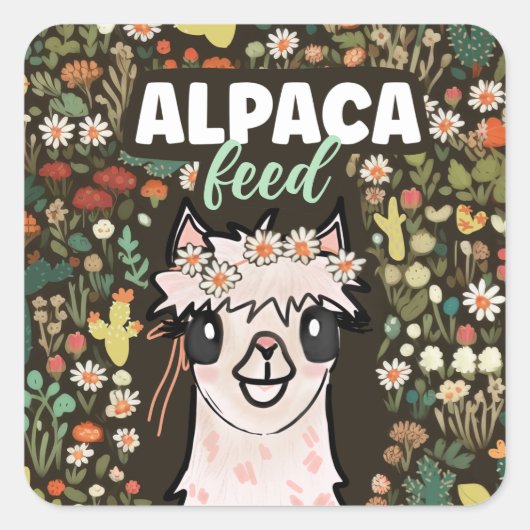 Boho Alpaca Food Fiesta Quadratischer Aufkleber (Vorderseite)
