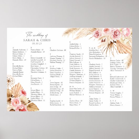 Boho Alphabetische Orderhochzeitkarte Poster (Vorne)