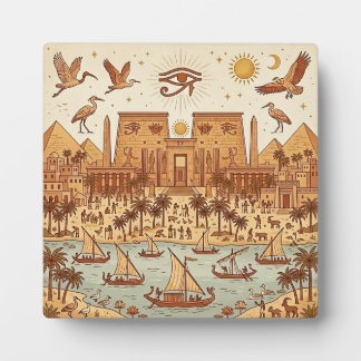 Boho-Altägyptische Stadtillustration-Terrakotta Fotoplatte