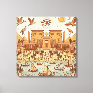 Boho-Altägyptische Stadtillustration-Terrakotta Leinwanddruck