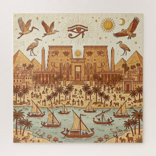Boho-Altägyptische Stadtillustration-Terrakotta Puzzle