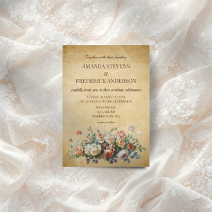 Boho-Alte-Papier-Vintage-Blumen-Arrangement-Hochze Einladung