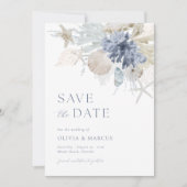 Boho am Strand Dusty Blue Wedding Foto Save The Date (Vorderseite)