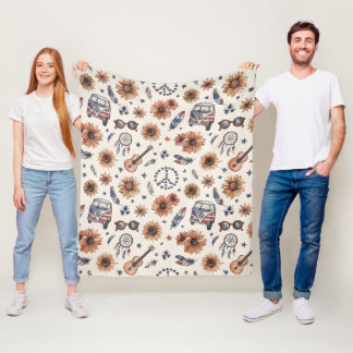 Boho Americana Festival Sunflowers VW Bus 4th of J Fleecedecke