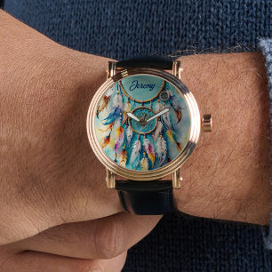 Boho Amerikanische Ureinwohner Dream Catcher, Aqua Armbanduhr