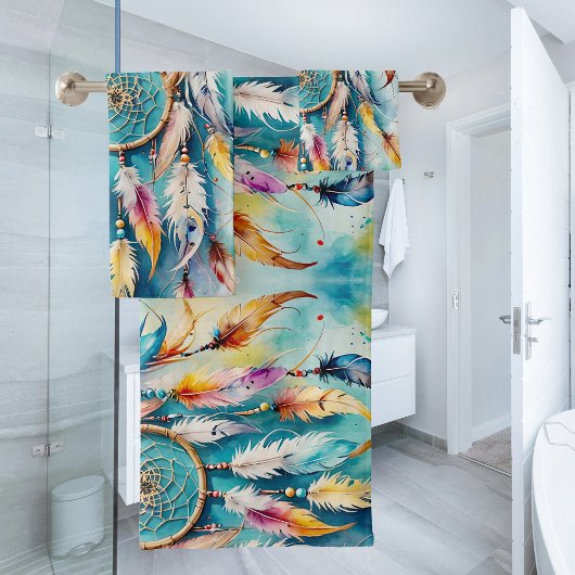 Boho Amerikanische Ureinwohner Dream Catcher, Aqua Badhandtuch Set