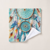 Boho Amerikanische Ureinwohner Dream Catcher, Aqua Badhandtuch Set (Waschlappen)