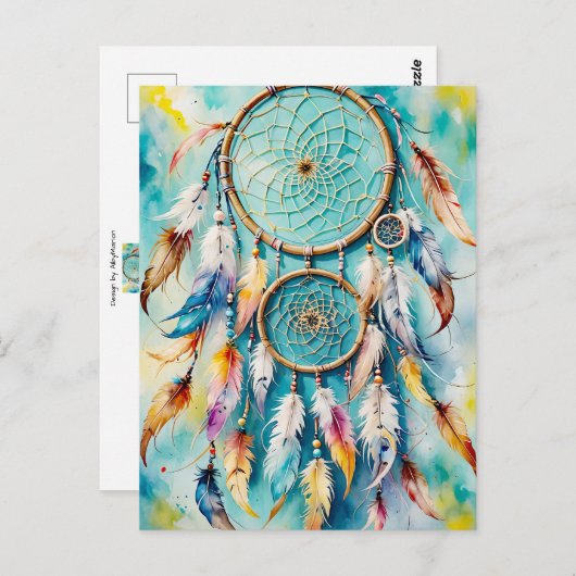 Boho Amerikanische Ureinwohner Dream Catcher, Aqua Postkarte (Vorne/Hinten)