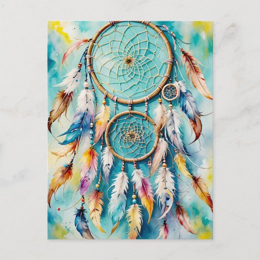 Boho Amerikanische Ureinwohner Dream Catcher, Aqua Postkarte (Vorderseite)