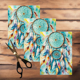 Boho Amerikanische Ureinwohner Dream Catcher, Aqua Seidenpapier