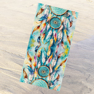 Boho Amerikanische Ureinwohner Dream Catcher, Aqua Strandtuch