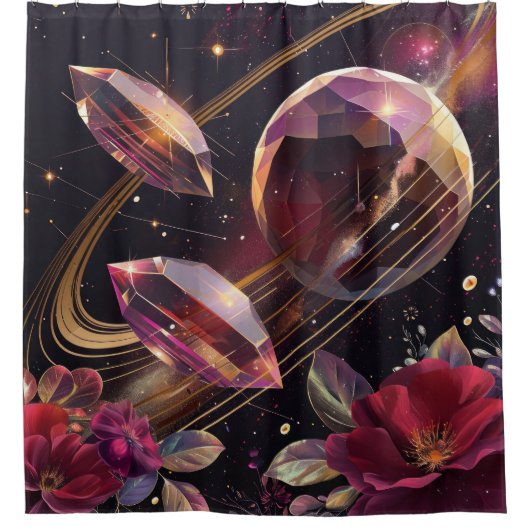 Boho Amethyst Himmelsmystik Muster Duschvorhang (Vorderseite)