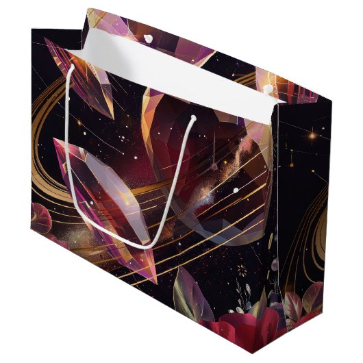 Boho Amethyst Himmelsmystikmuster Große Geschenktüte (Vorderseite Schrägansicht)