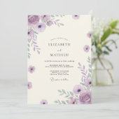 Boho Amethyst Wildflower-Hochzeit Einladung (Stehend Vorderseite)