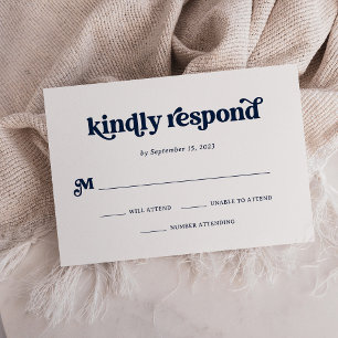 Boho and Retro Dark Navy Blue and White RSVP Karte