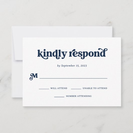 Boho and Retro Dark Navy Blue and White RSVP Karte (Vorderseite)